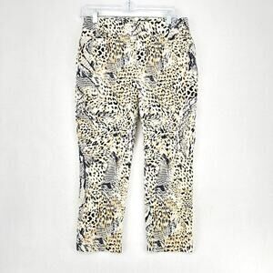Chico's Pants Women Size 8 Multicolor Slim Fit Stretch Leopard Print 60 Rayon